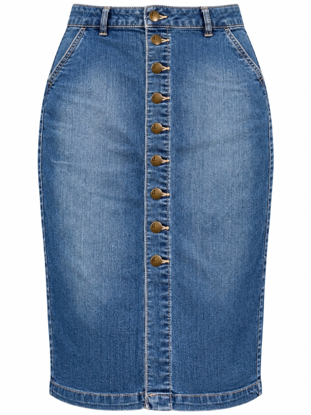 d. jeans Medium Blue Denim Button-Front Pencil Skirt